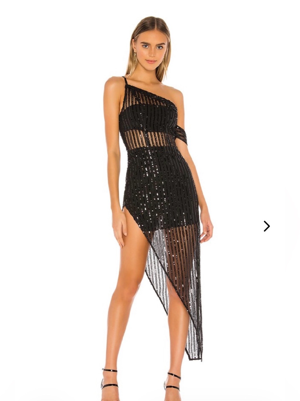 Black Sequin Asymmetric Slip Dress